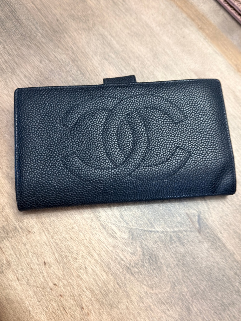 CHANEL Black Quilted Caviar Leather Long Card Holder Wallet